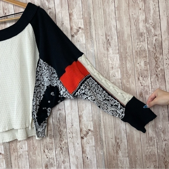 Free People Josie Printed Mixed Knit Pullover Top Size Medium Women - Picture 7 of 10